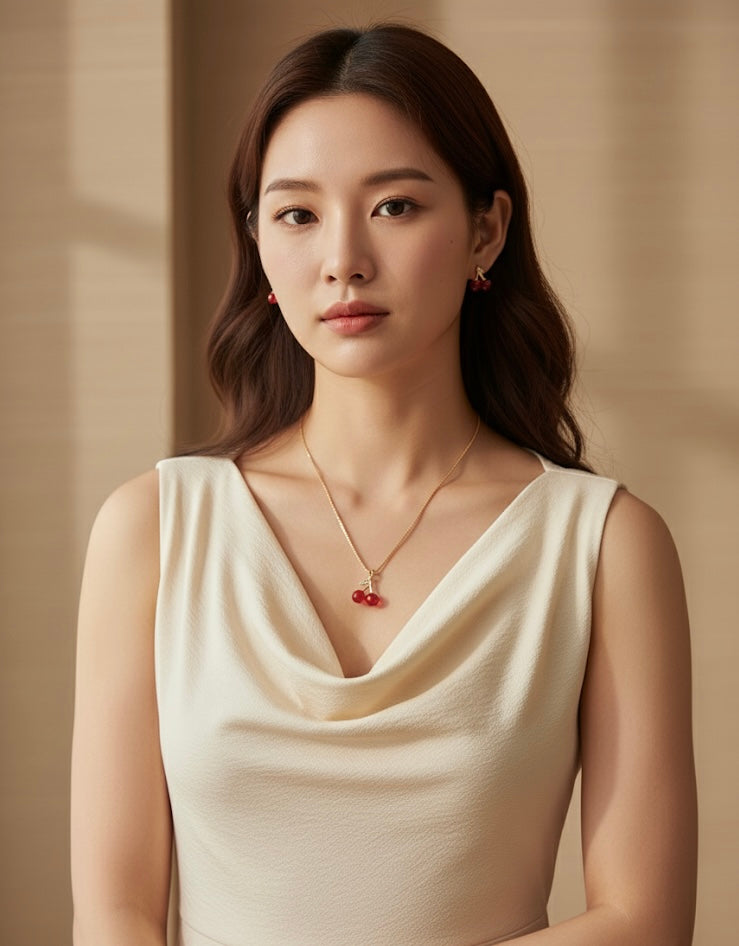 Cherry Necklace & Earrings Set.